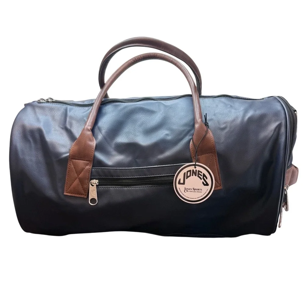 Jones Sports Co Navy Blue Vegan Leather Duffel Bag with Shoe Pocket NWT